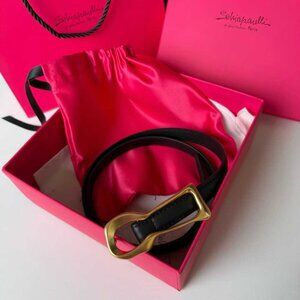 Black Leather Belt with Gold Buckle